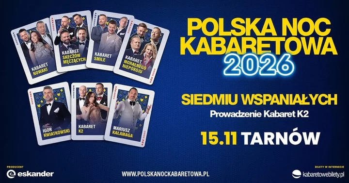 Grafika promocyjna wydarzenia Polska Noc Kabaretowa 2026 — Siedmiu wspaniałych w Tarnowie