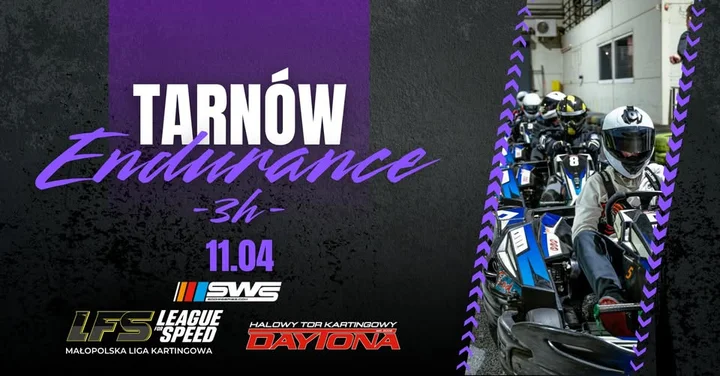 Grafika promocyjna wydarzenia 3h Endurance Daytona Tarnów – wyścig League For Speed w rankingu SWS