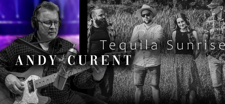 Grafika promocyjna wydarzenia Andy Curent i Tequila Sunrise w Maranto VIBE — wieczór rocka, bluesa i energetycznych miksów