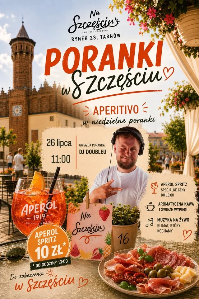 Grafika promocyjna wydarzenia Aperitivo w Szczęściu – letnie spotkanie