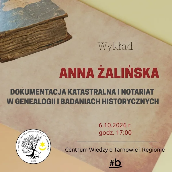 Grafika promocyjna wydarzenia Genealogiczny wykład Anny Żalińskiej