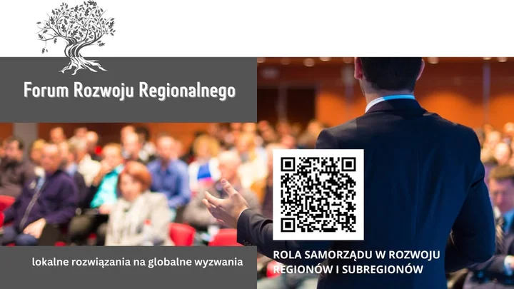 Obrazek przedstawia grafikę promocyjną wydarzenia Forum rozwoju regionalnego: współpraca samorządów i wsparcie firm rodzinnych