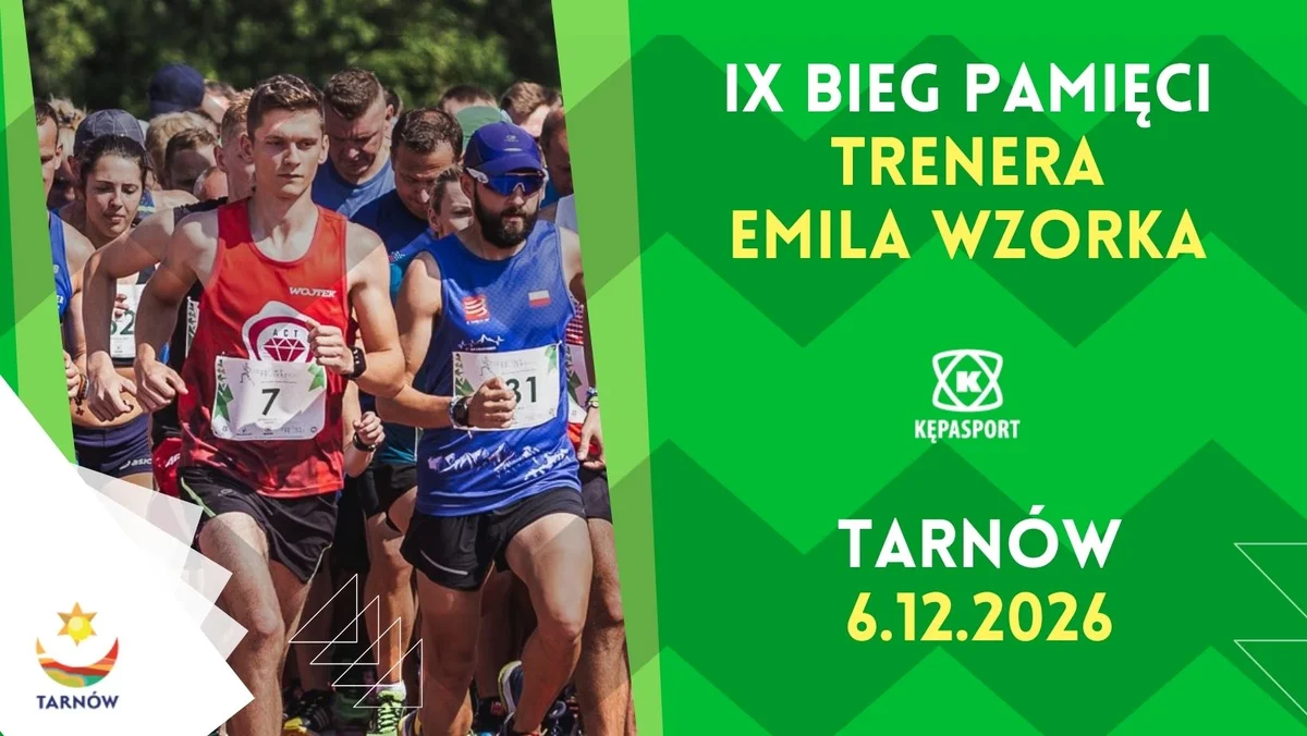 Grafika promocyjna wydarzenia IX Bieg Pamięci trenera Emila Wzorka w Tarnowie