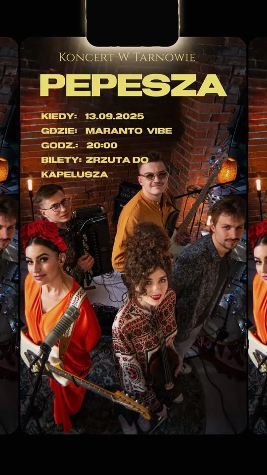 Obrazek przedstawia grafikę promocyjną wydarzenia Koncert zespołu PEPESZA w Tarnowie — kiedy i gdzie