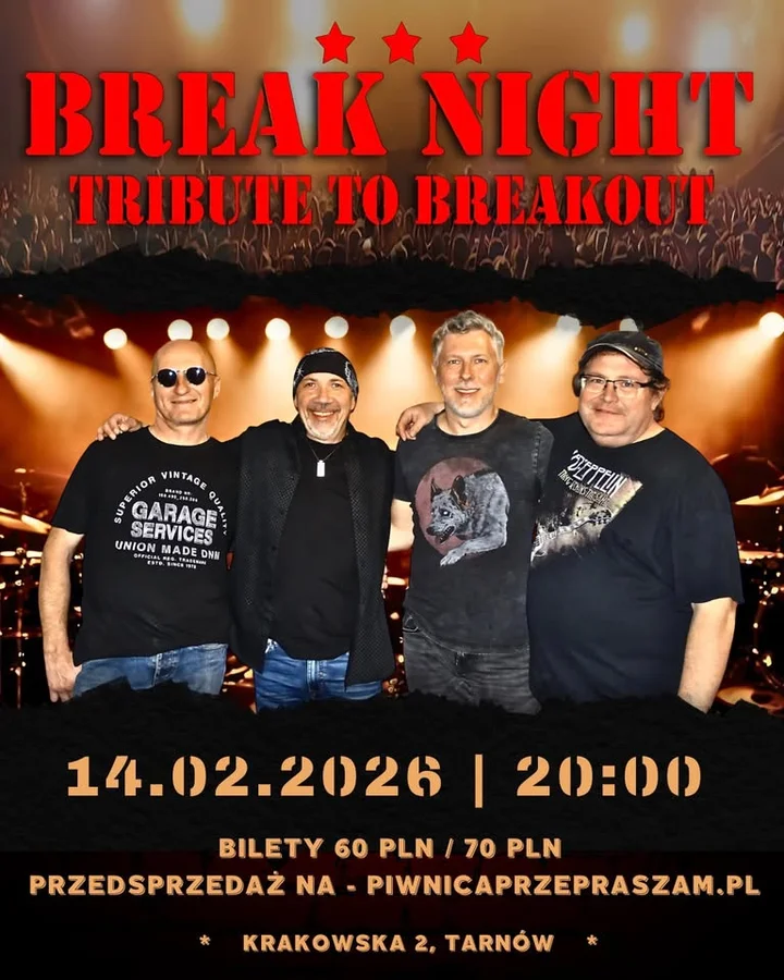 Grafika promocyjna wydarzenia Tribute to Breakout by Break Night – koncert w Tarnowie, 14 lutego 2026