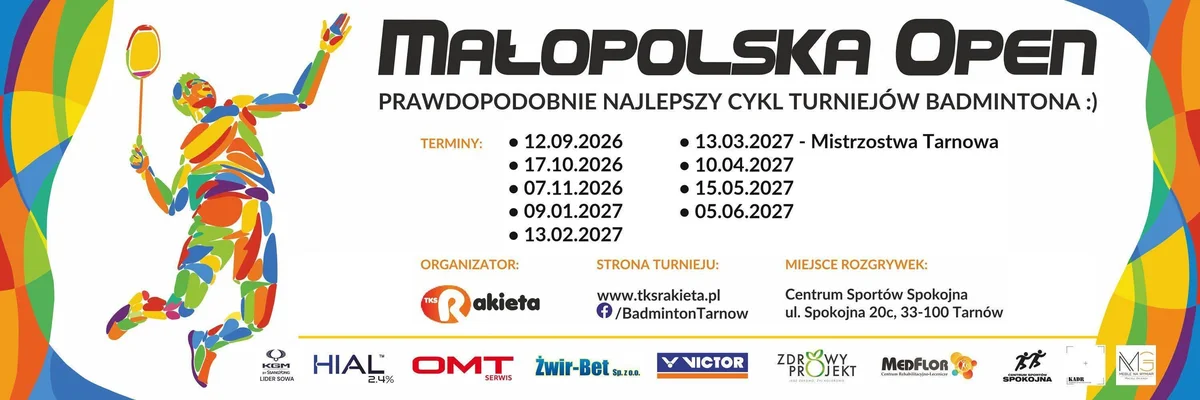 Grafika promocyjna wydarzenia Małopolska Open Tarnów – turniej badmintona