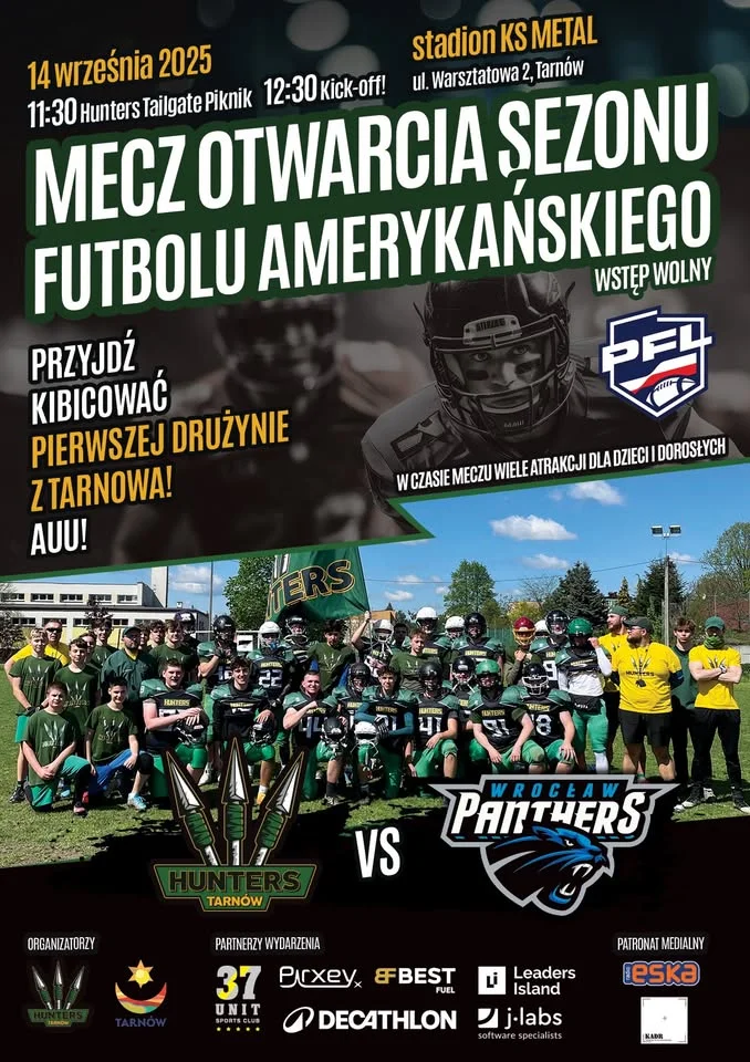 Obrazek przedstawia grafikę promocyjną wydarzenia Mecz otwarcia sezonu futbolu amerykańskiego w Tarnowie