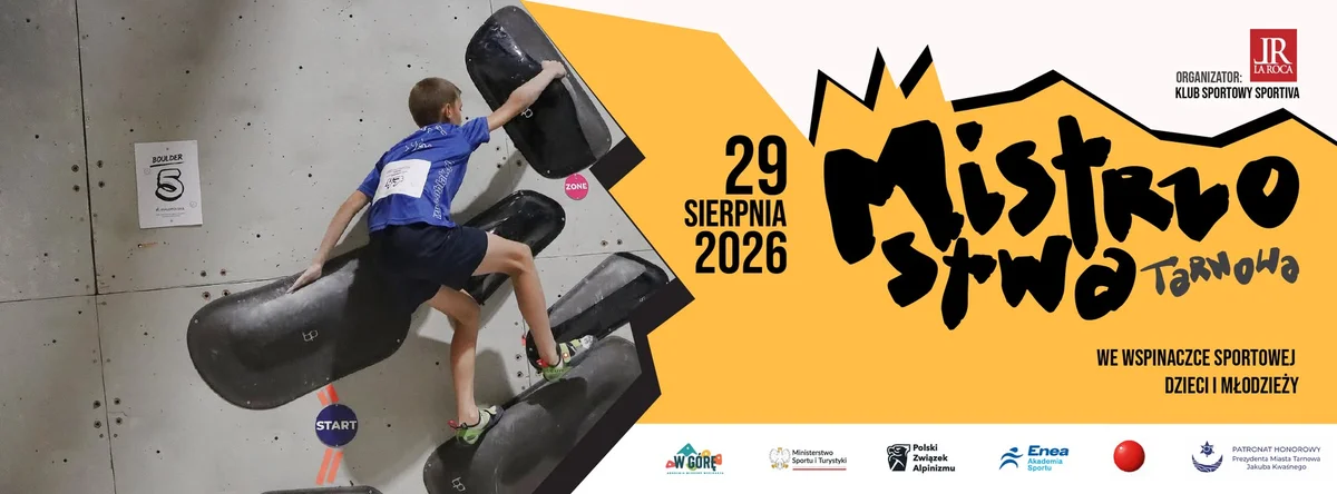 Grafika promocyjna wydarzenia Mistrzostwa Tarnowa we wspinaczce sportowej dzieci i młodzieży – data i zapisy
