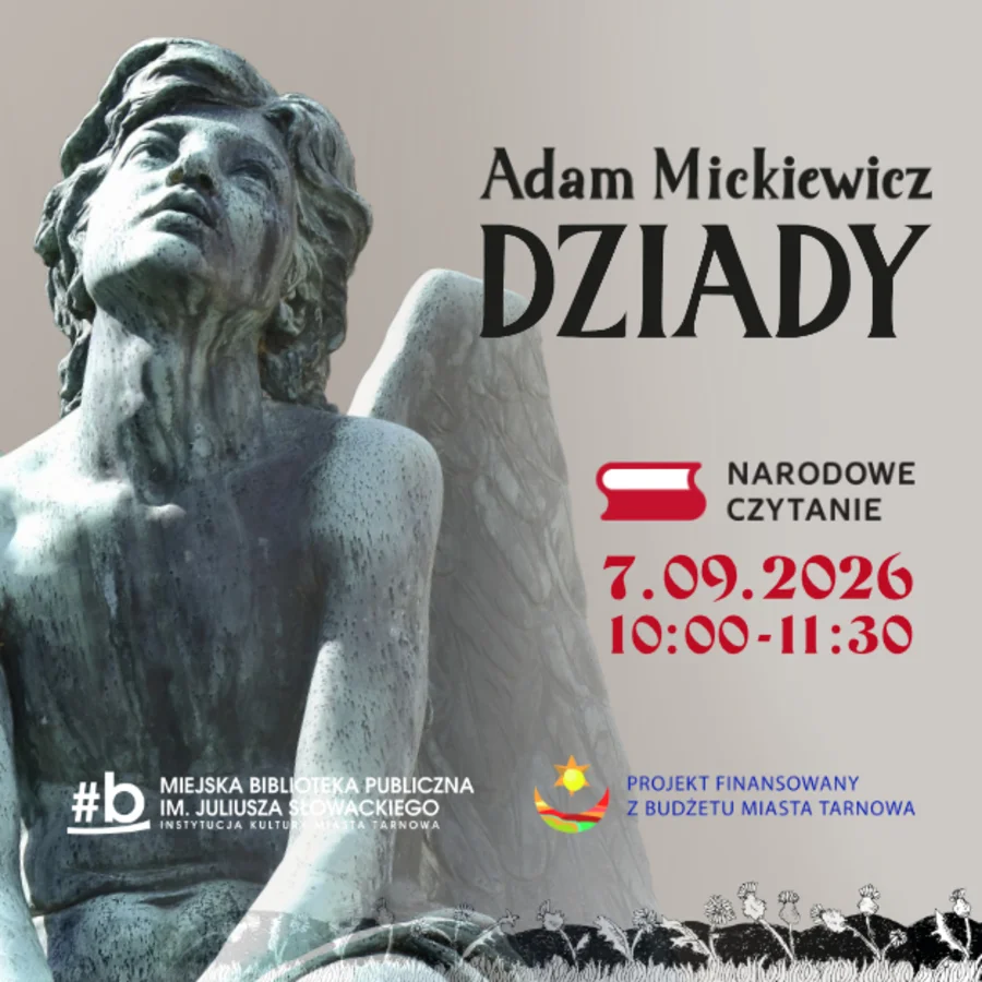 Grafika promocyjna wydarzenia Narodowe Czytanie w Ogrodzie Sensorycznym