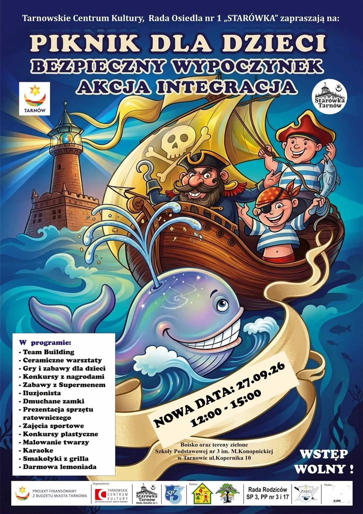 Grafika promocyjna wydarzenia Piknik dla dzieci: Bezpieczny wypoczynek – Akcja integracja