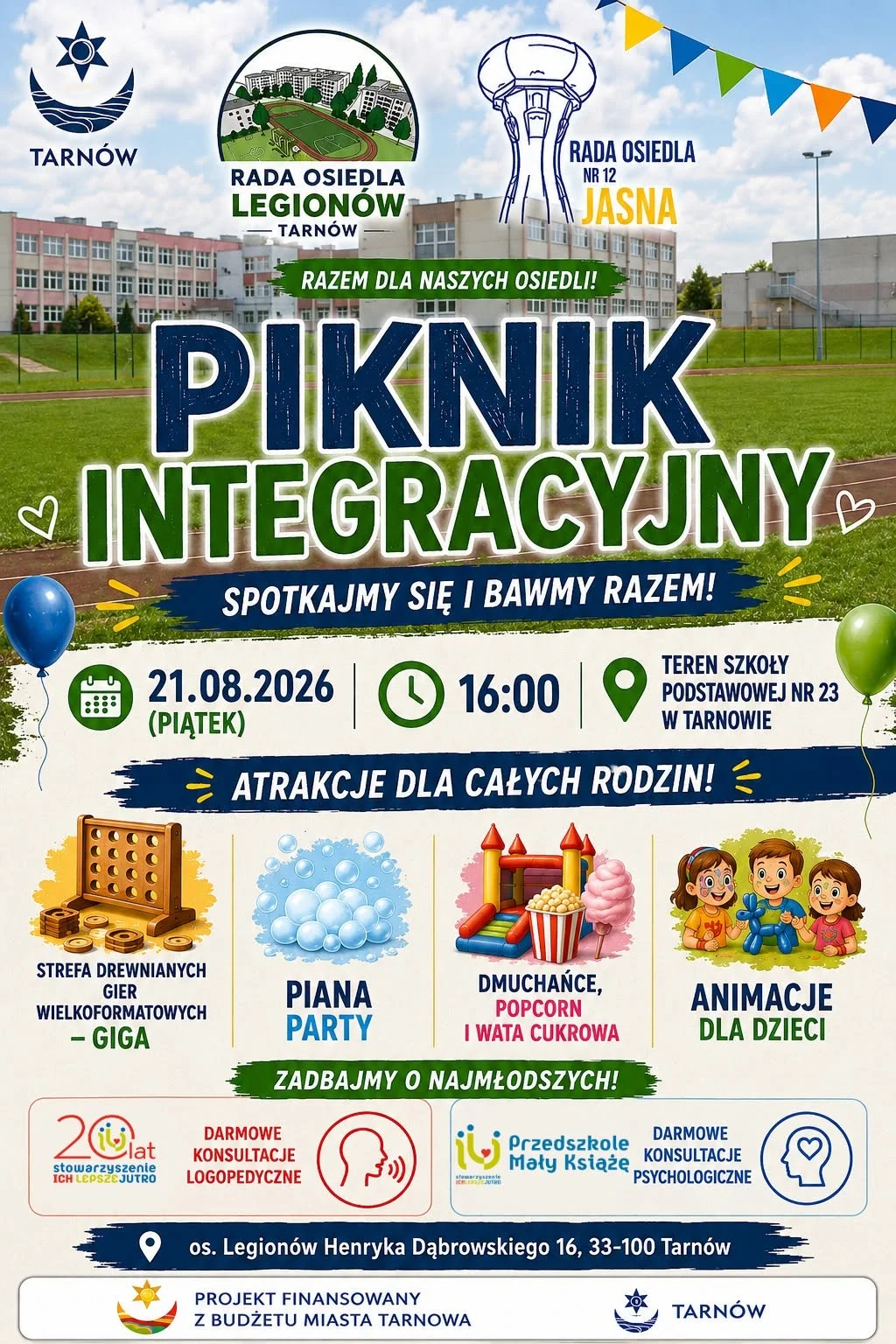 Grafika promocyjna wydarzenia Piknik Integracyjny dwóch osiedli
