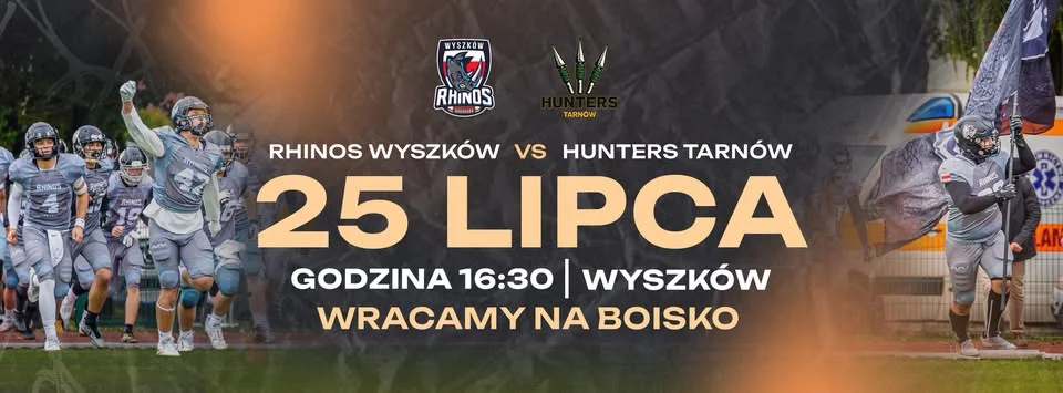 Grafika promocyjna wydarzenia Rhinos Wyszków mecz futbolu amerykańskiego