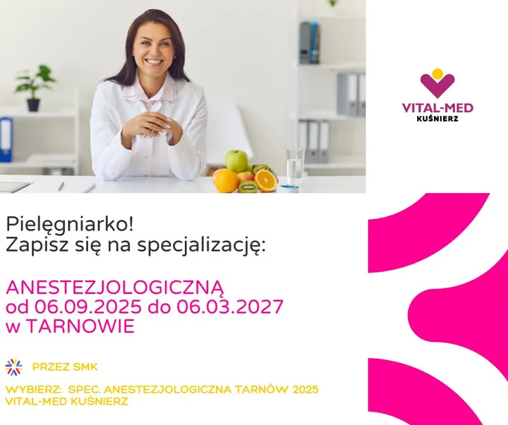 Obrazek przedstawia grafikę promocyjną wydarzenia Specjalizacja z pielęgniarstwa anestezjologicznego w Tarnowie — rozpoczęcie we wrześniu 2025