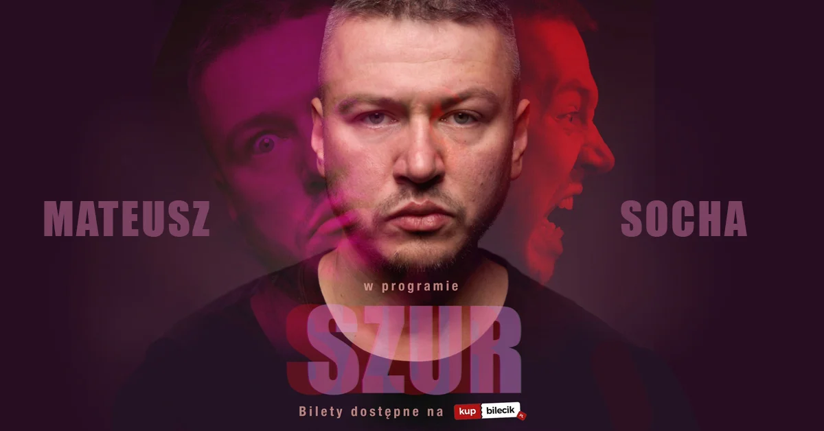 Grafika promocyjna wydarzenia Stand-up Mateusza Sochy w Tarnowie