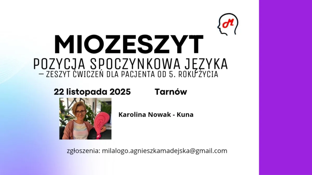 Grafika promocyjna wydarzenia Szkolenie z terapii miofunkcjonalnej w Tarnowie – pozycja spoczynkowa języka