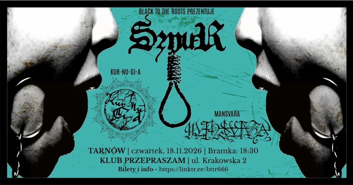 Grafika promocyjna wydarzenia SZNUR, MANSVARA, KUR-NU-GI-A w Tarnowie