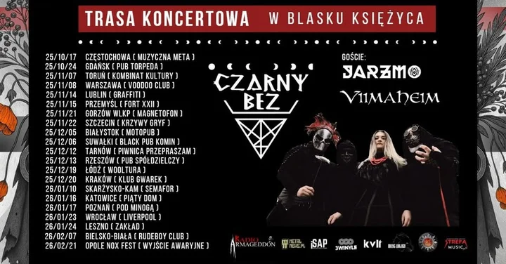 Grafika promocyjna wydarzenia TARNÓW: CZARNY BEZ + Jarzmo, Viimaheim — koncert 12 grudnia 2025