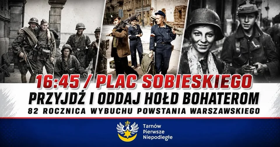 Grafika promocyjna wydarzenia Tarnów w hołdzie Bohaterom Powstania Warszawskiego – godzina W