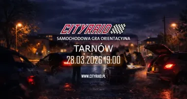 Grafika promocyjna wydarzenia CITYRAID Tarnów — samochodowa gra orientacyjna, 28 marca 2026