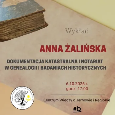 Grafika promocyjna wydarzenia Genealogiczny wykład Anny Żalińskiej