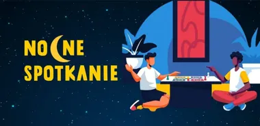 Grafika promocyjna wydarzenia Planszówki Młodzieżówki — nocne spotkanie