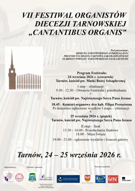 Grafika promocyjna wydarzenia VII Festiwal Organistów Diecezji Tarnowskiej „Cantantibus Organis”