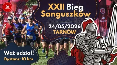 Grafika promocyjna wydarzenia XXII Bieg Sanguszków — 10 km przez Park Sanguszków w Tarnowie