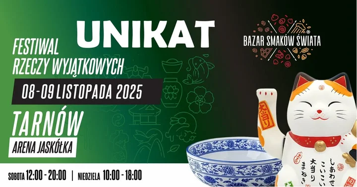 Grafika promocyjna wydarzenia UNIKAT — Festiwal Rzeczy Wyjątkowych w Arenie Jaskółka