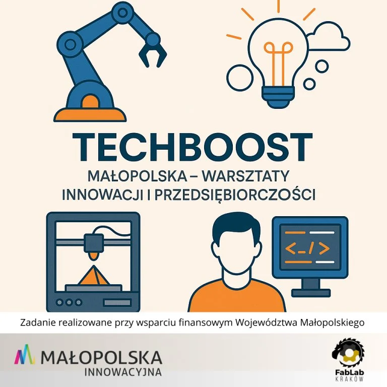 Grafika promocyjna wydarzenia Warsztaty projektowania i druku 3D w Tarnowie