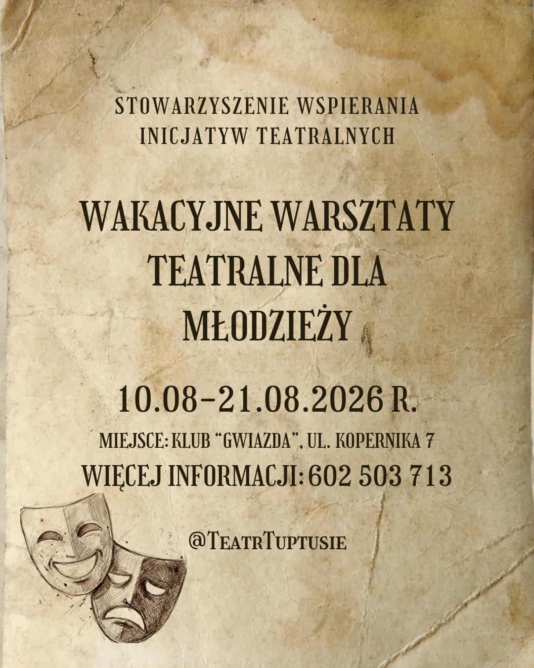 Grafika promocyjna wydarzenia Warsztaty teatralne dla młodzieży