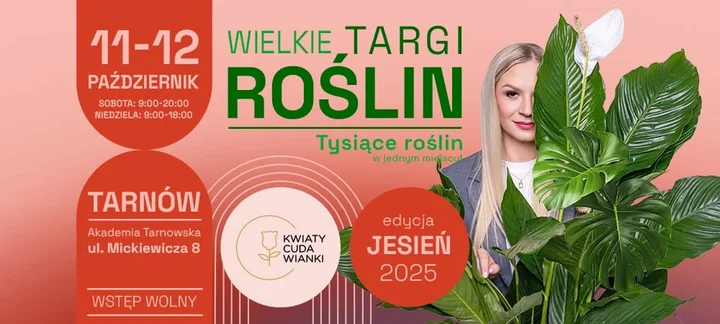 Obrazek przedstawia grafikę promocyjną wydarzenia Targi roślin w Tarnowie — termin, miejsce i informacje praktyczne