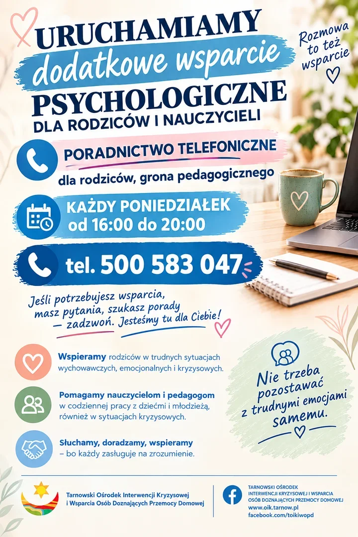 Rodzice i nauczyciele mogą skorzystać z dodatkowego wsparcia psychologicznego