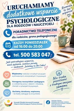 Rodzice i nauczyciele mogą skorzystać z dodatkowego wsparcia psychologicznego
