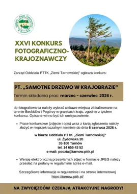 Samotne drzewo ma opowiedzieć Beskidy i Pogórza w konkursie PTTK
