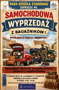 Samochodowa wyprzedaż z bagażników na parkingu przy Łaziennej – rzeczy z historią czekają na nowego właściciela